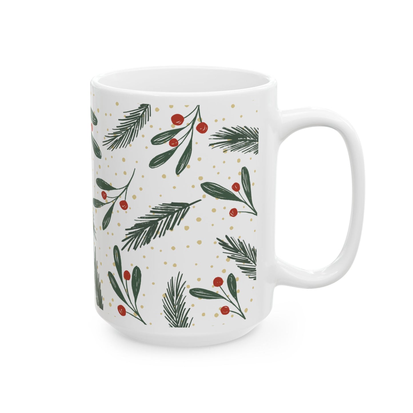 Holiday Sprig Ceramic Mug — Christmas Pine & Berry 11oz/15oz