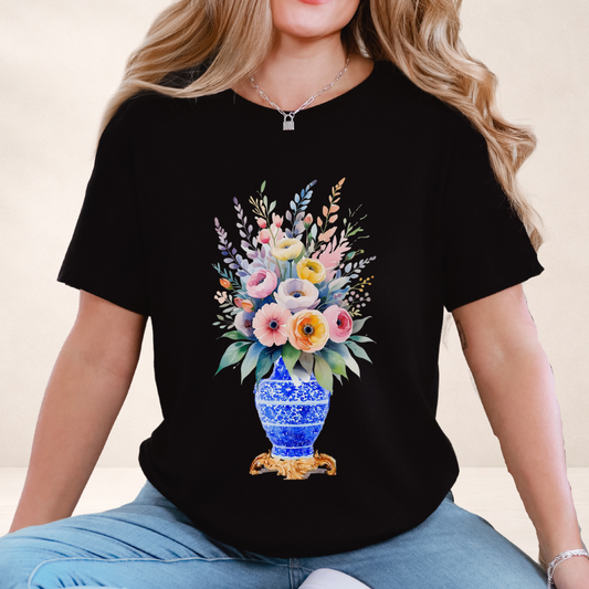 Classic Floral Vase – Minimal Feel-Good Unisex Tee