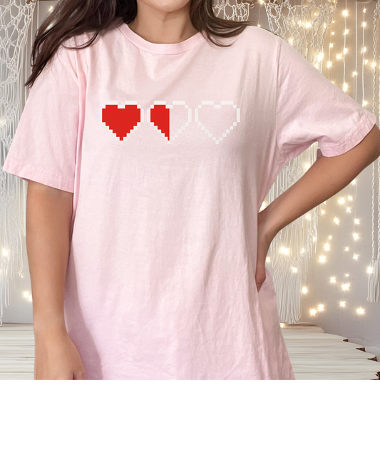 Pixel Heart Tee — Low Battery Love T‑Shirt