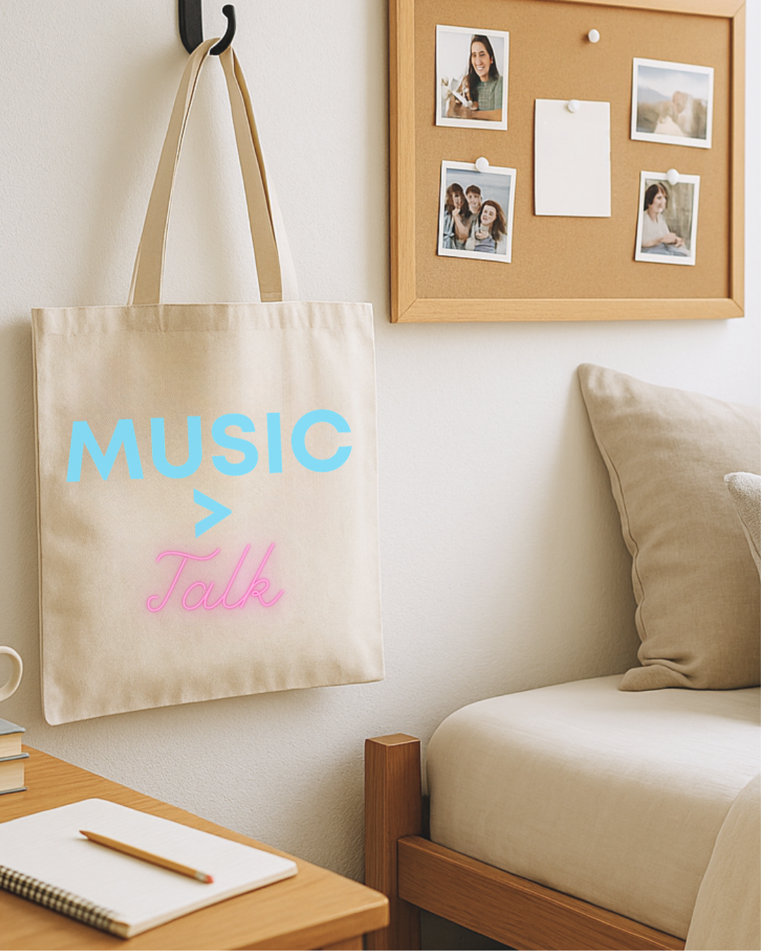 Music > Talk Cotton Canvas Tote, Lightweight Music Lover Grocery & Book Bag
