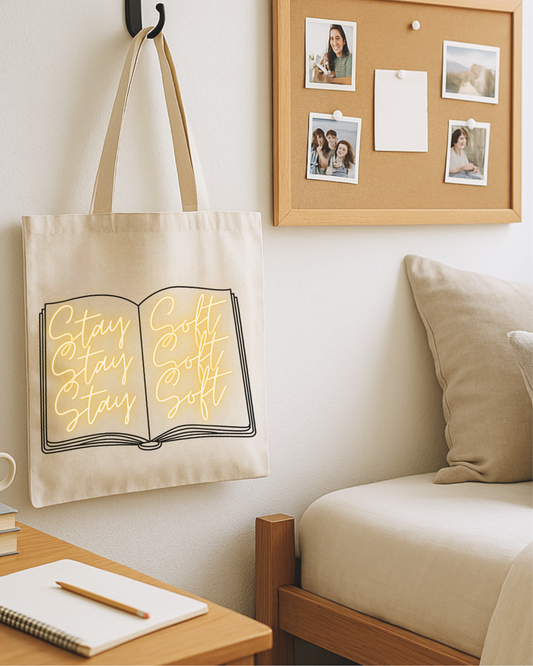 Book Lover Tote Bag — Illustrated Open Book Canvas Tote