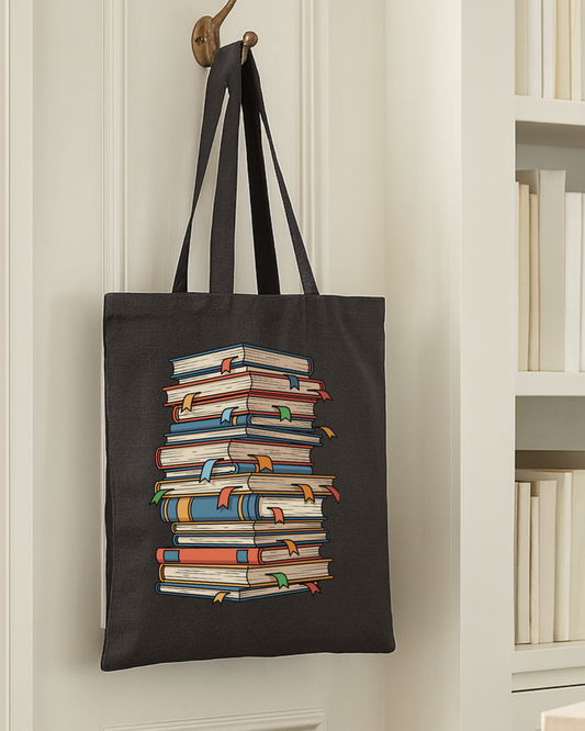 Book Lover Tote Bag — Stacked Vintage Books Canvas Grocery & Library Tote
