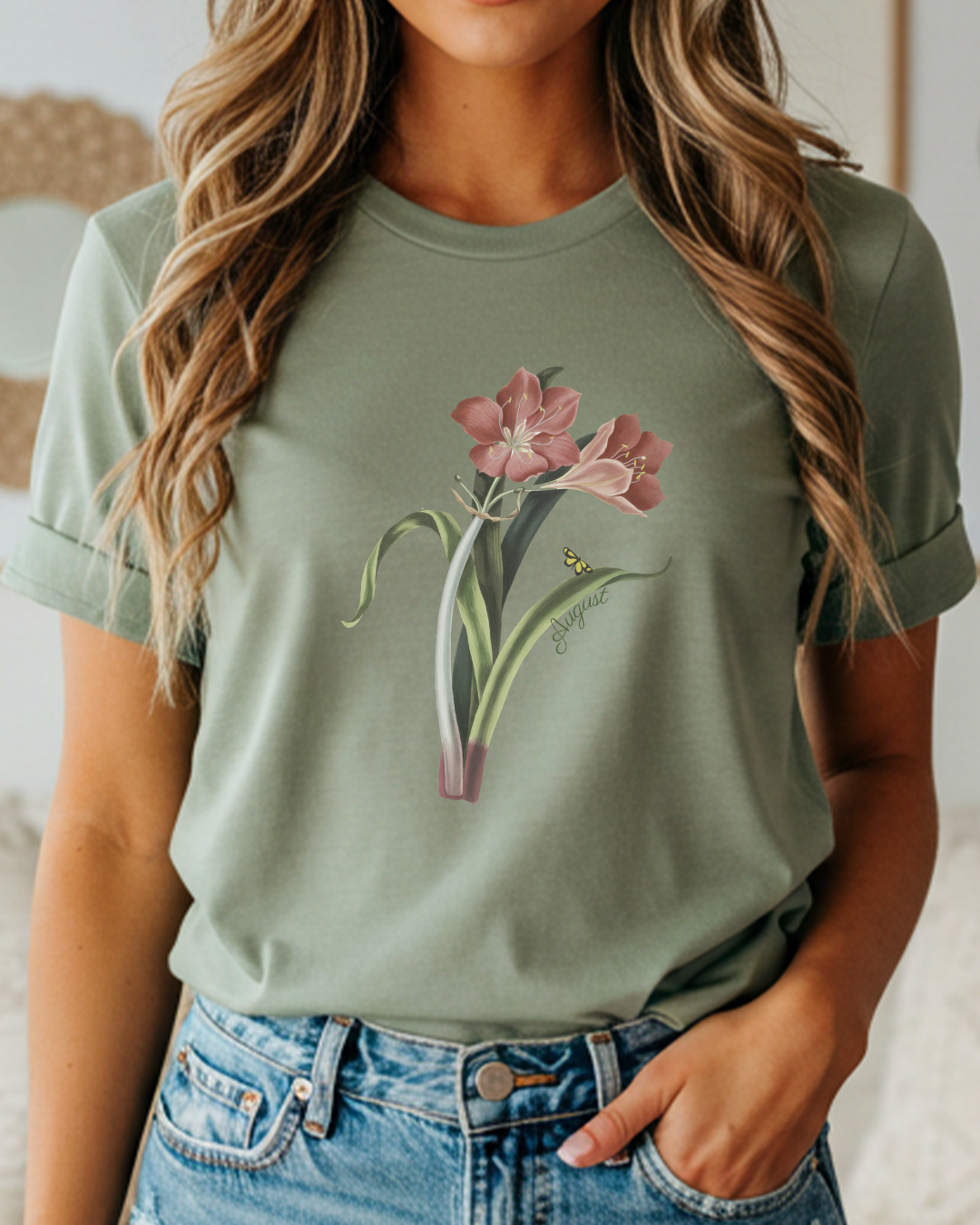 August Birth Flower Tee Gladiolus — Vintage Floral Plant Illustration T‑Shirt