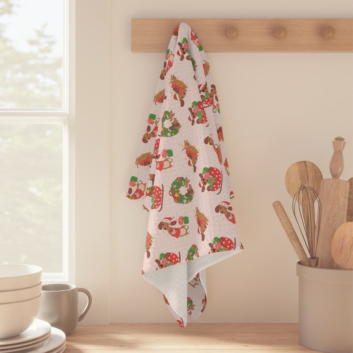 Christmas Dog & Wreath Microfiber Tea Towel – Festive Holiday Kitchen Décor