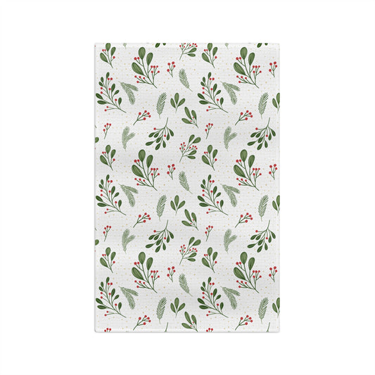 Holiday Mistletoe Microfiber Tea Towel — Festive Green & Red Kitchen Towel