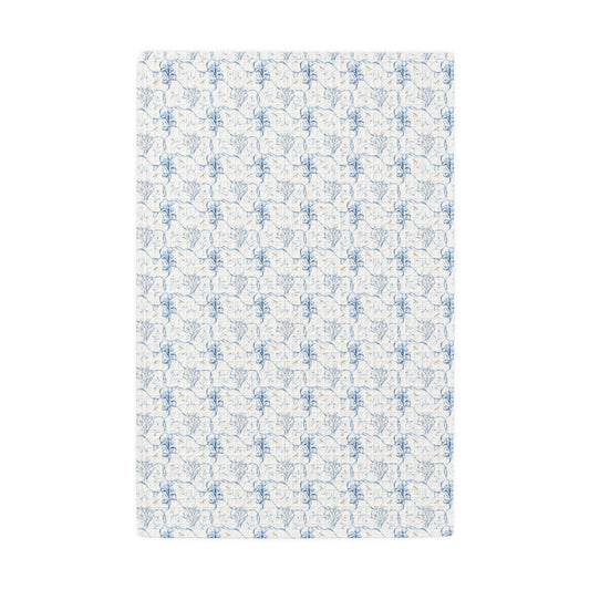 Blue Floral Kitchen Towel – Botanical Pattern Kitchen Decor in Off White & Soft Blue