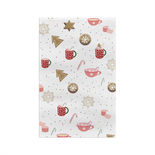 Holiday Hot Cocoa Microfiber Towel — Festive Christmas Mug & Cookie Tea Towel