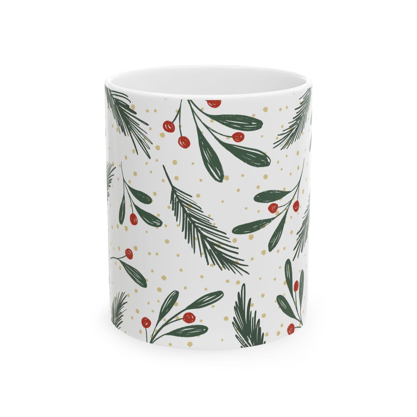 Holiday Sprig Ceramic Mug — Christmas Pine & Berry 11oz/15oz