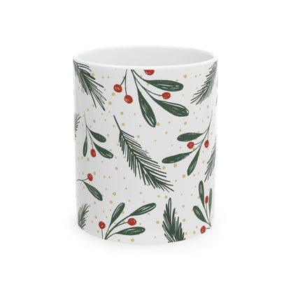 Holiday Sprig Ceramic Mug — Christmas Pine & Berry 11oz/15oz