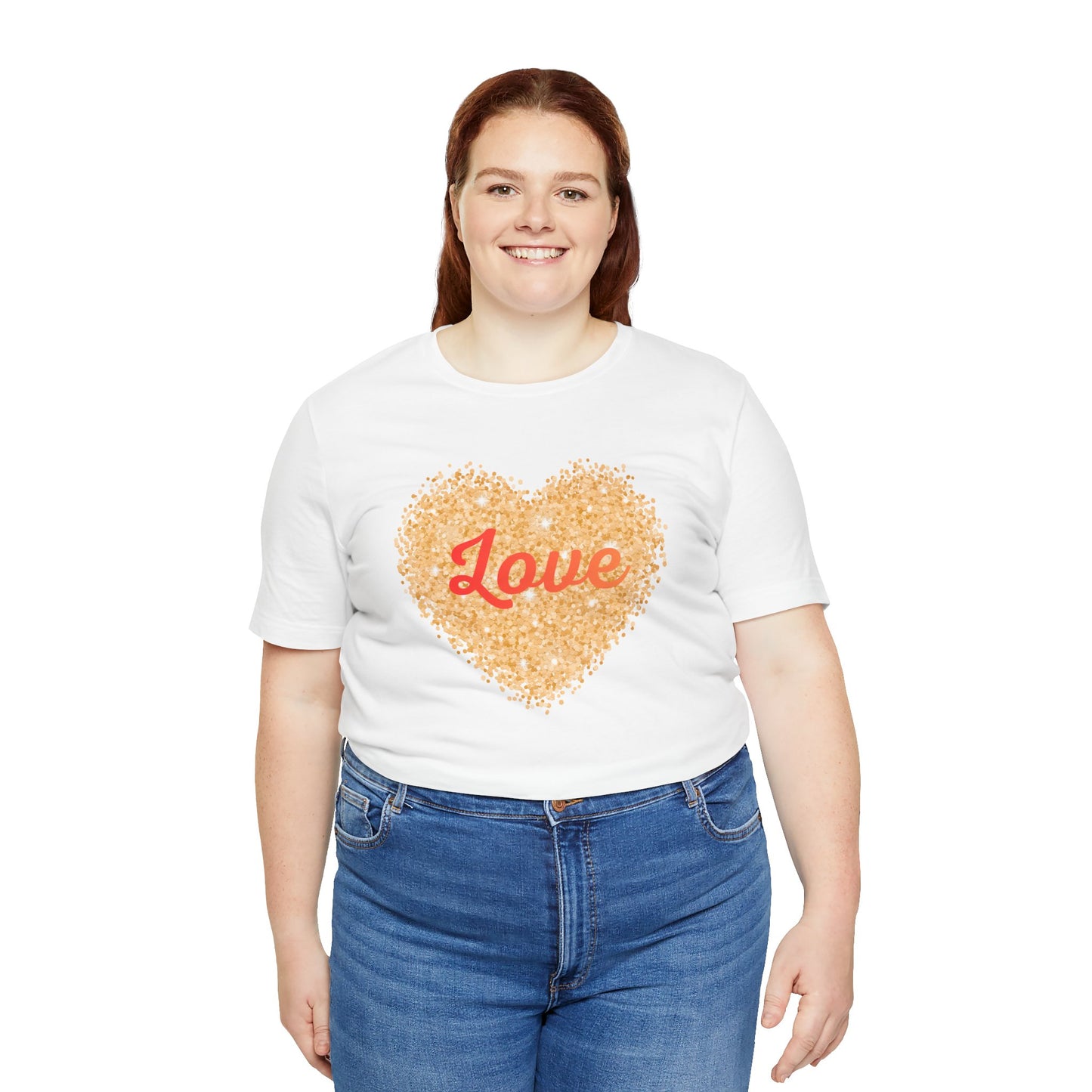Gold Glitter Love Heart Graphic Tee