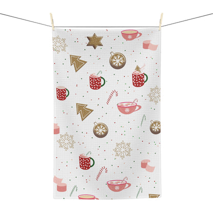 Holiday Hot Cocoa Microfiber Towel — Festive Christmas Mug & Cookie Tea Towel