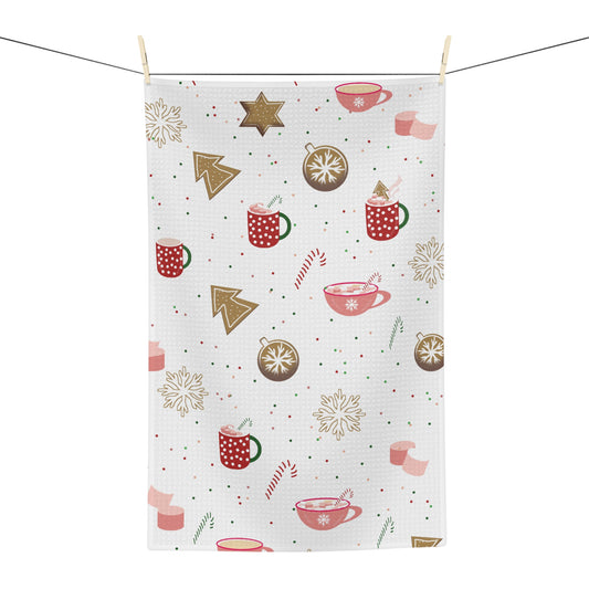 Holiday Hot Cocoa Microfiber Towel — Festive Christmas Mug & Cookie Tea Towel