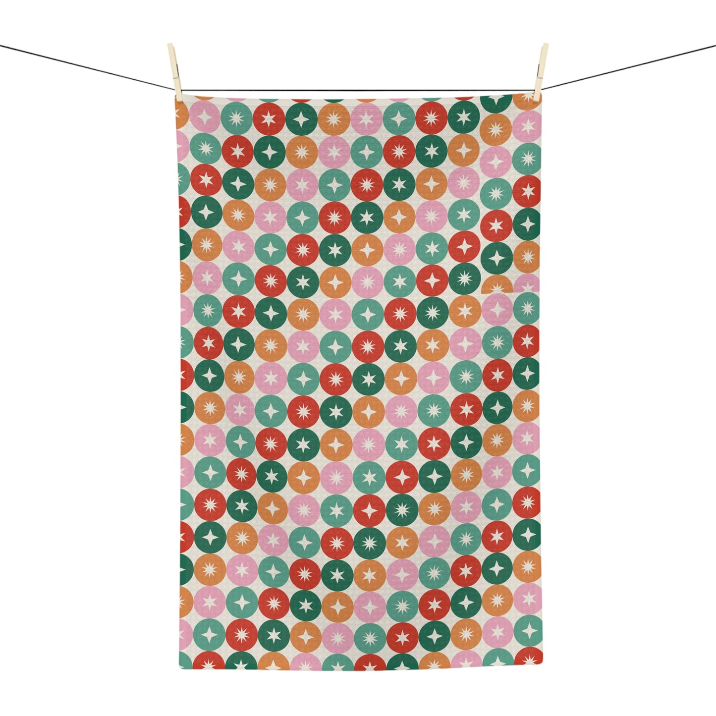 Retro Star Dot Tea Towel — Colorful Midcentury Kitchen Microfiber Towel