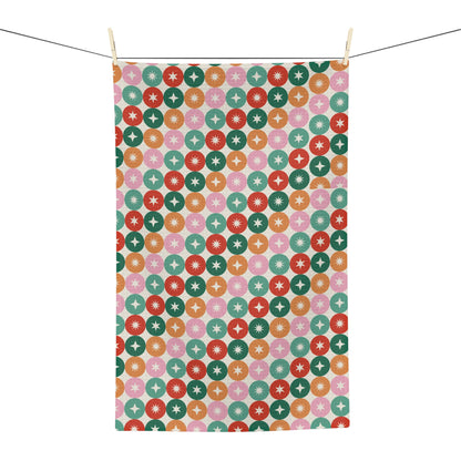 Retro Star Dot Tea Towel — Colorful Midcentury Kitchen Microfiber Towel