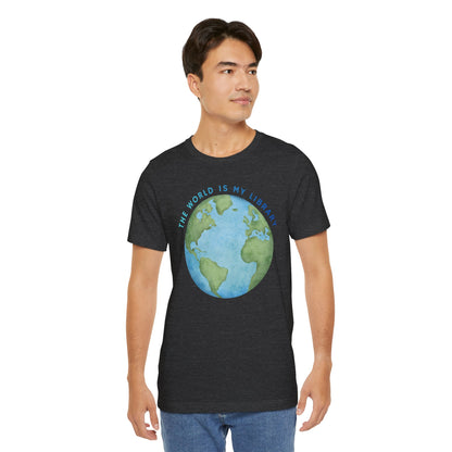 The World Is My Library T-Shirt — Earth Illustration Reading Travel Tee