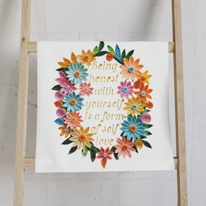 Floral Self-Love Hand Towel, Inspirational Kitchen Towel, Self-Care Gift, Flower Decor, Motivational Home Accessory