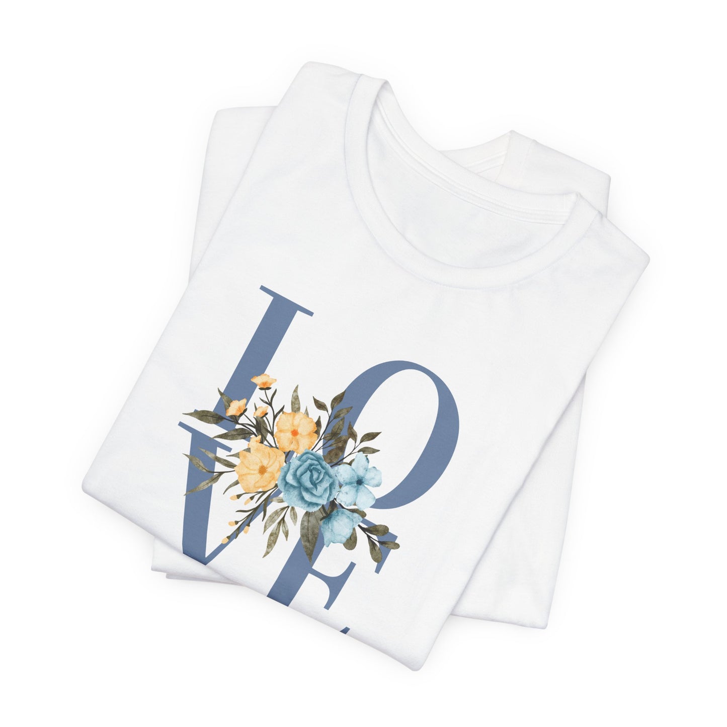 LOVE Blue Typography with Blue & Yellow Flowers