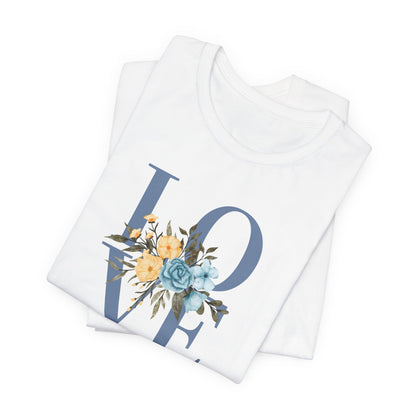 LOVE Blue Typography with Blue & Yellow Flowers