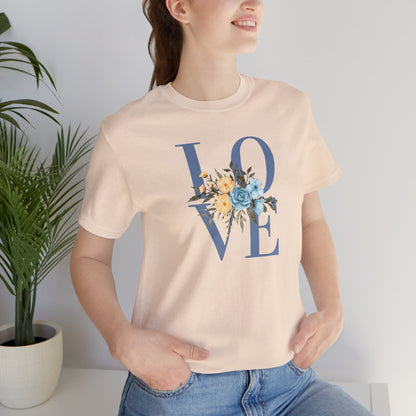LOVE Blue Typography with Blue & Yellow Flowers