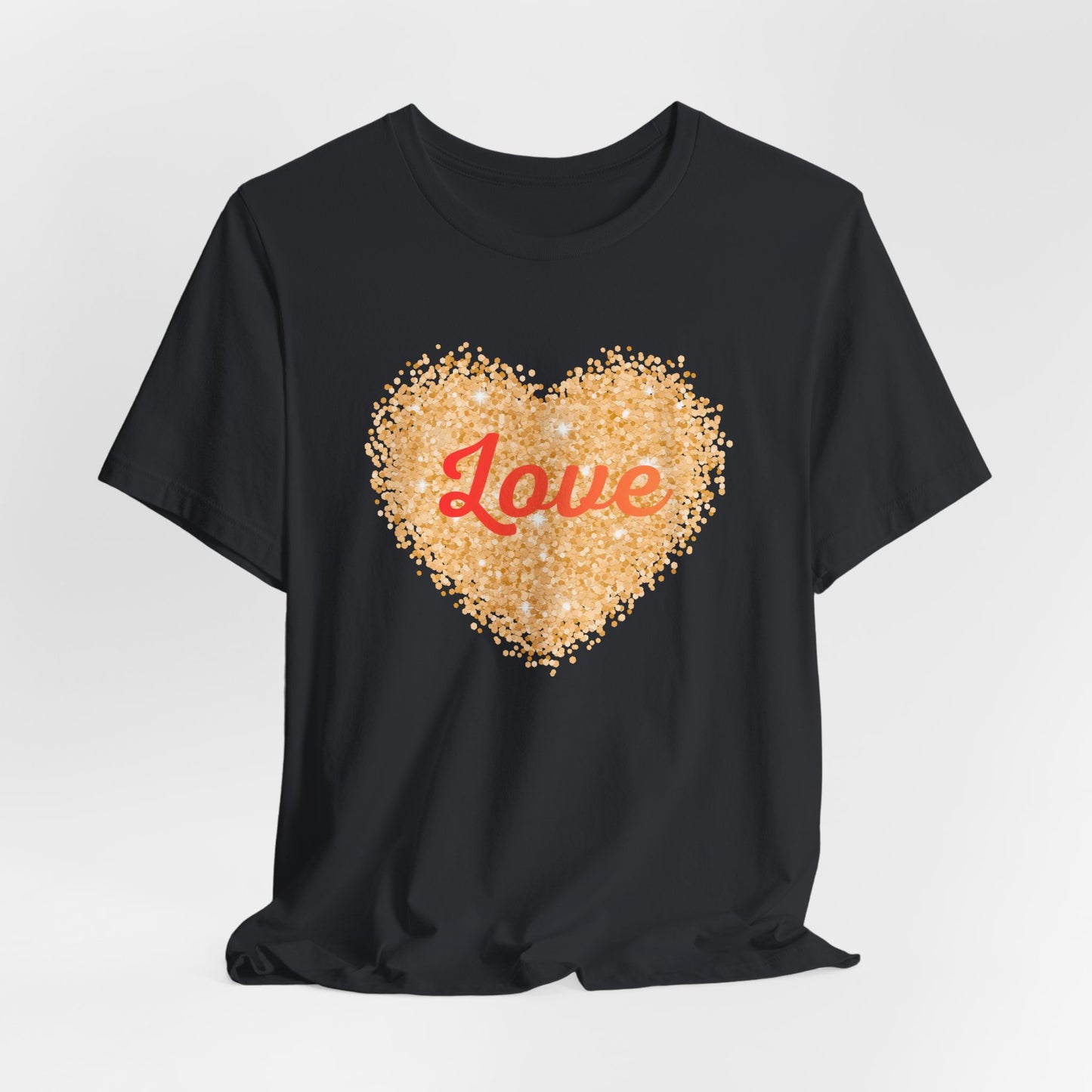 Gold Glitter Love Heart Graphic Tee