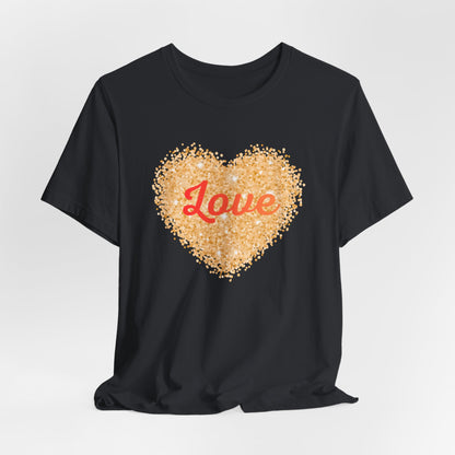 Gold Glitter Love Heart Graphic Tee