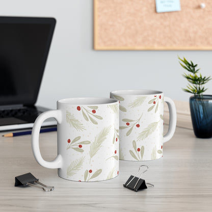 Holiday Pine & Berries Mug — 11oz Christmas Cup