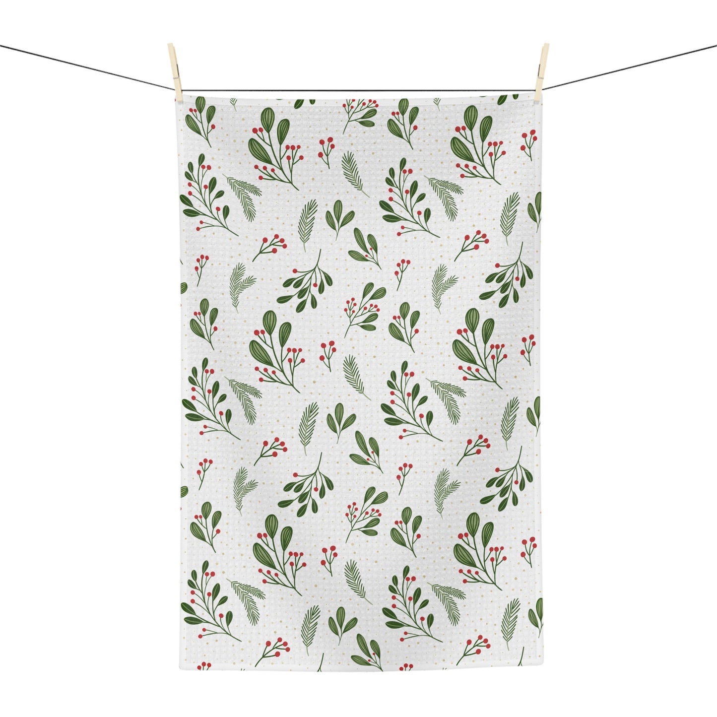 Holiday Mistletoe Microfiber Tea Towel — Festive Green & Red Kitchen Towel