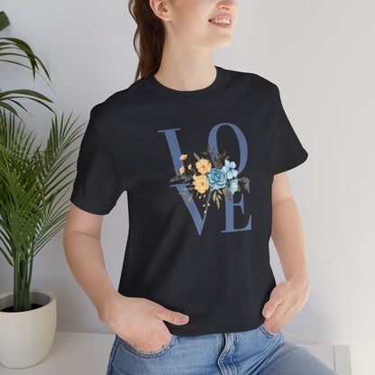 LOVE Blue Typography with Blue & Yellow Flowers