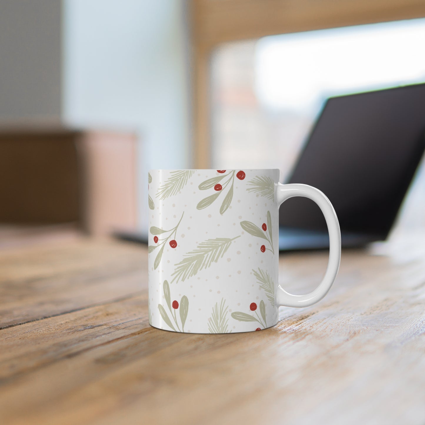 Holiday Pine & Berries Mug — 11oz Christmas Cup