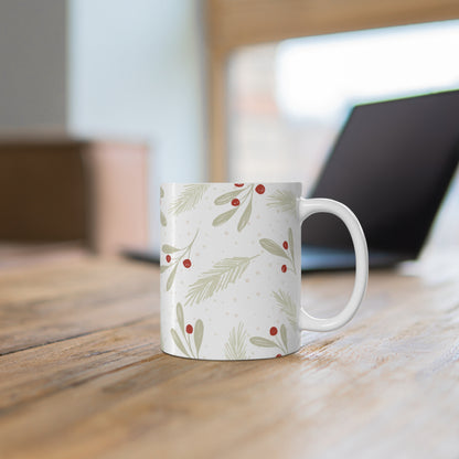 Holiday Pine & Berries Mug — 11oz Christmas Cup