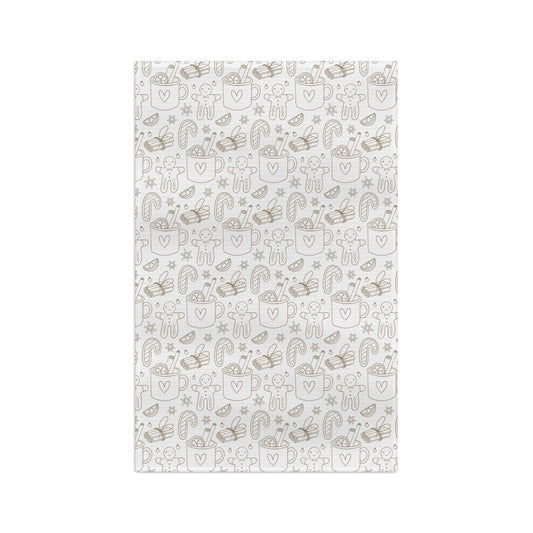 Minimalist Christmas Microfiber Towel — Cozy Tea Towel with Mug & Cookie Pattern