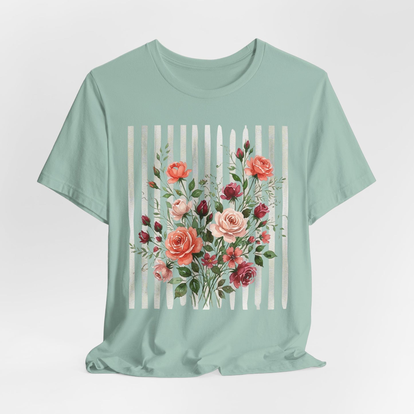 Vintage Rose Bouquet Striped Tee