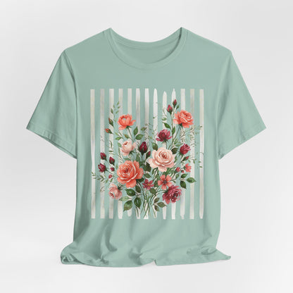 Vintage Rose Bouquet Striped Tee