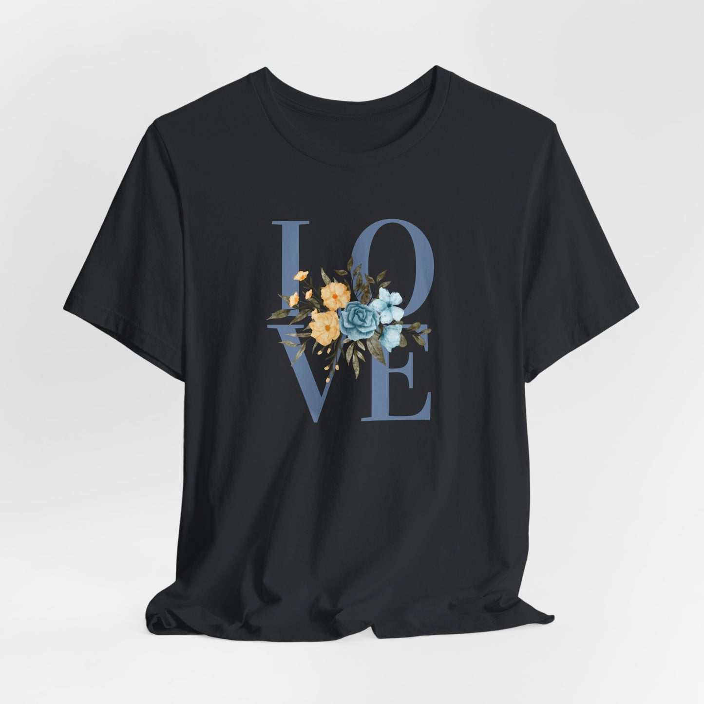 LOVE Blue Typography with Blue & Yellow Flowers