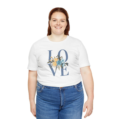 LOVE Blue Typography with Blue & Yellow Flowers
