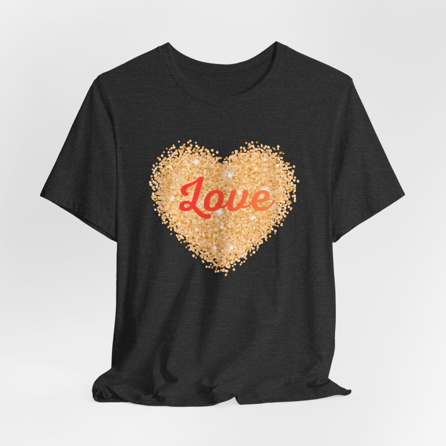 Gold Glitter Love Heart Graphic Tee