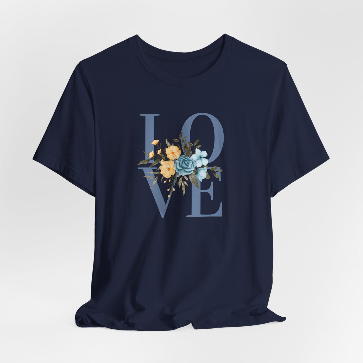 LOVE Blue Typography with Blue & Yellow Flowers