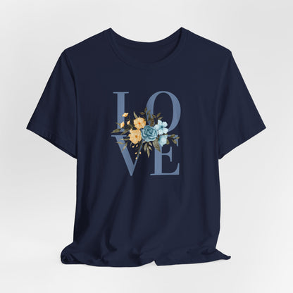LOVE Blue Typography with Blue & Yellow Flowers
