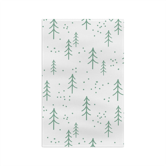 Evergreen Sprig Microfiber Tea Towel – Minimal Holiday Forest Kitchen Towel