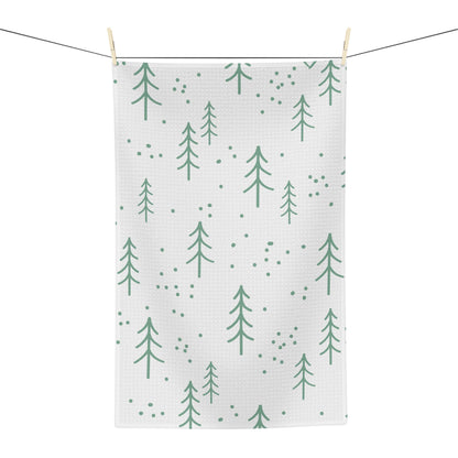 Evergreen Sprig Microfiber Tea Towel – Minimal Holiday Forest Kitchen Towel