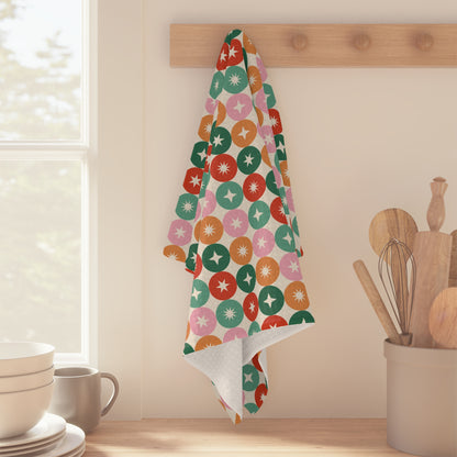 Retro Star Dot Tea Towel — Colorful Midcentury Kitchen Microfiber Towel