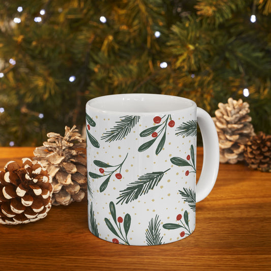 Holiday Sprig Ceramic Mug — Christmas Pine & Berry 11oz/15oz