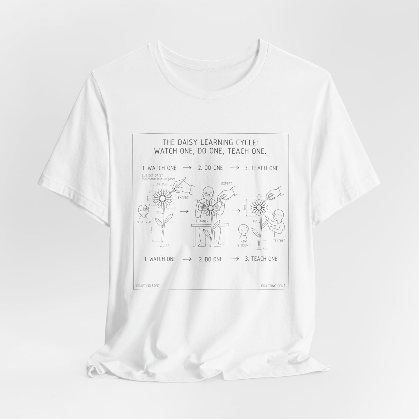Learning Cycle T-Shirt — Botanical Graphic Tee with Comic Text