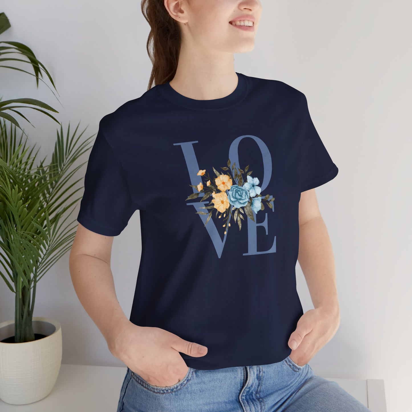 LOVE Blue Typography with Blue & Yellow Flowers