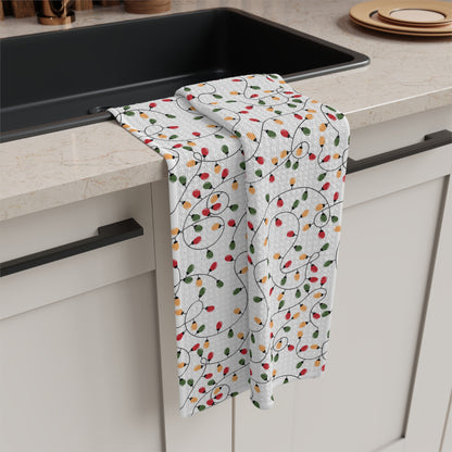 Holiday String Lights Microfiber Tea Towel — Christmas Kitchen Decor