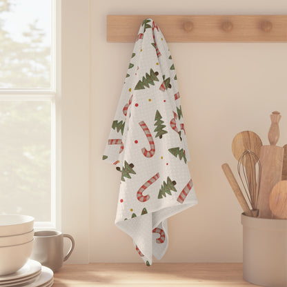 Christmas Candy Cane & Tree Microfiber Tea Towel — Festive Holiday Kitchen Decor