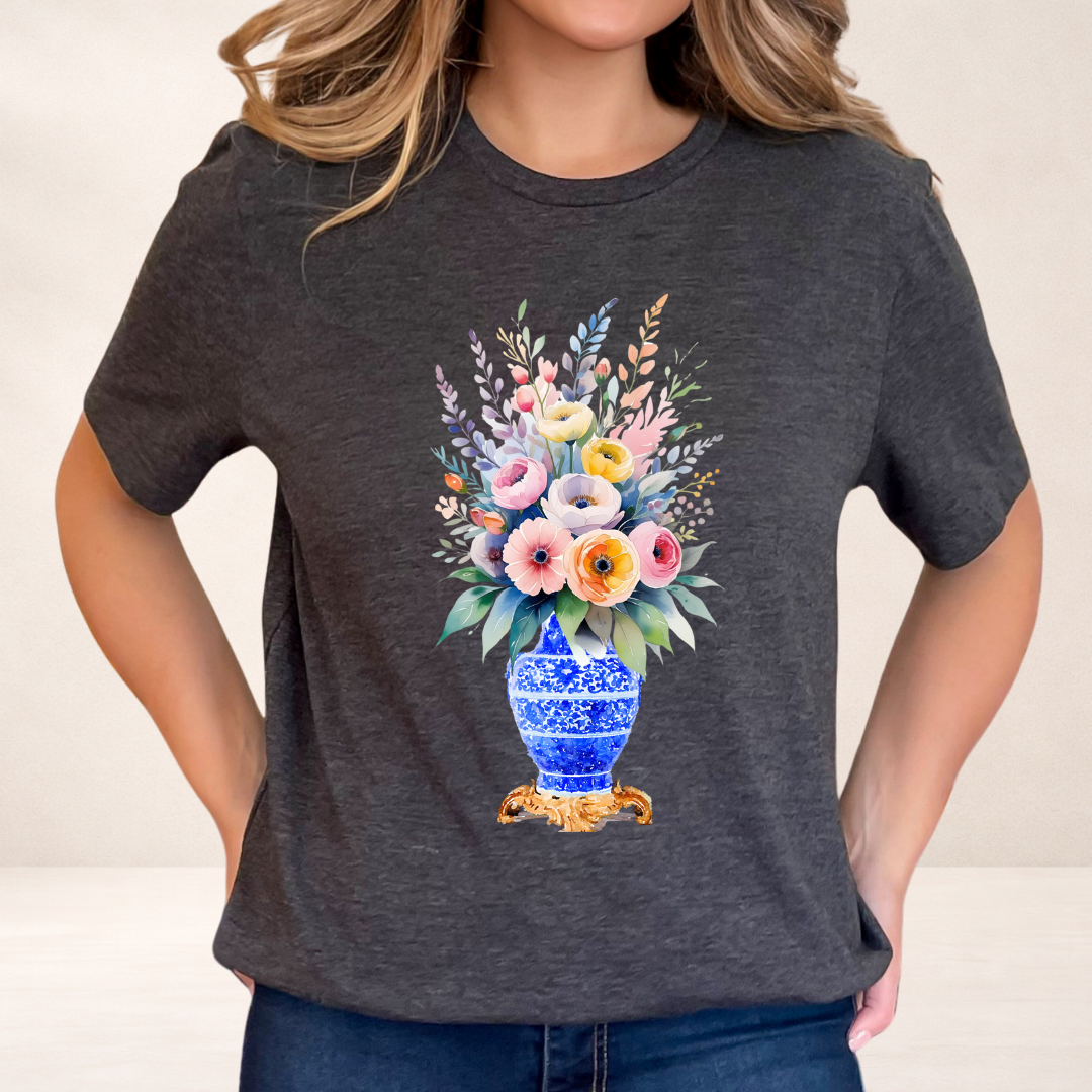 Classic Floral Vase – Minimal Feel-Good Unisex Tee