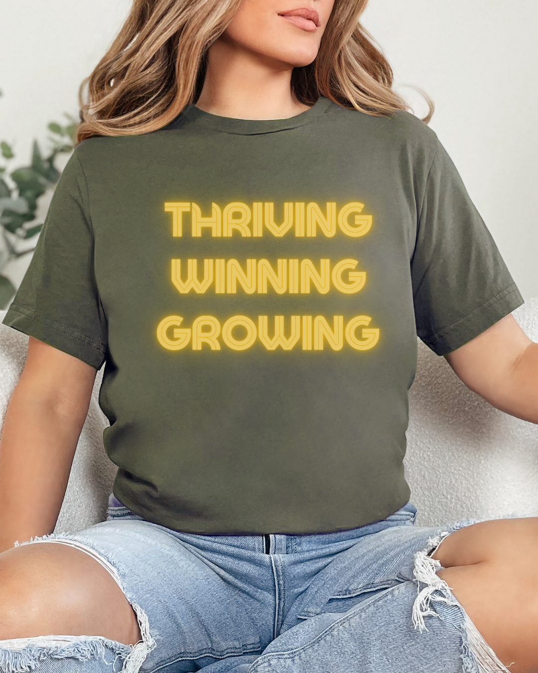 Thriving Winning Growing Shirt — Motivational Retro Neon Graphic T-Shirt
