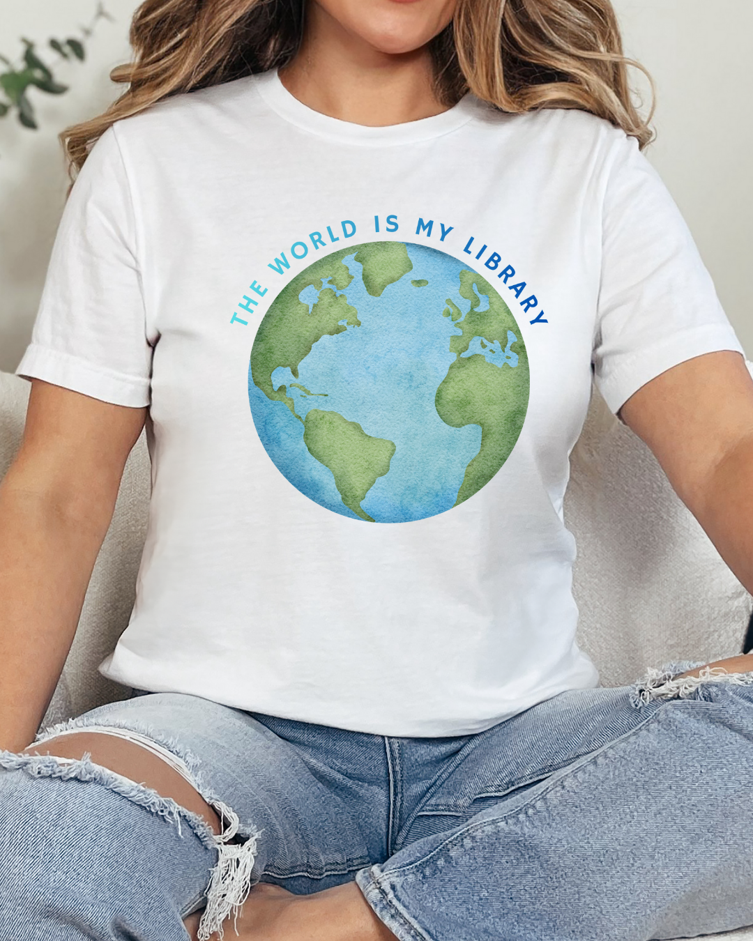 The World Is My Library T-Shirt — Earth Illustration Reading Travel Tee