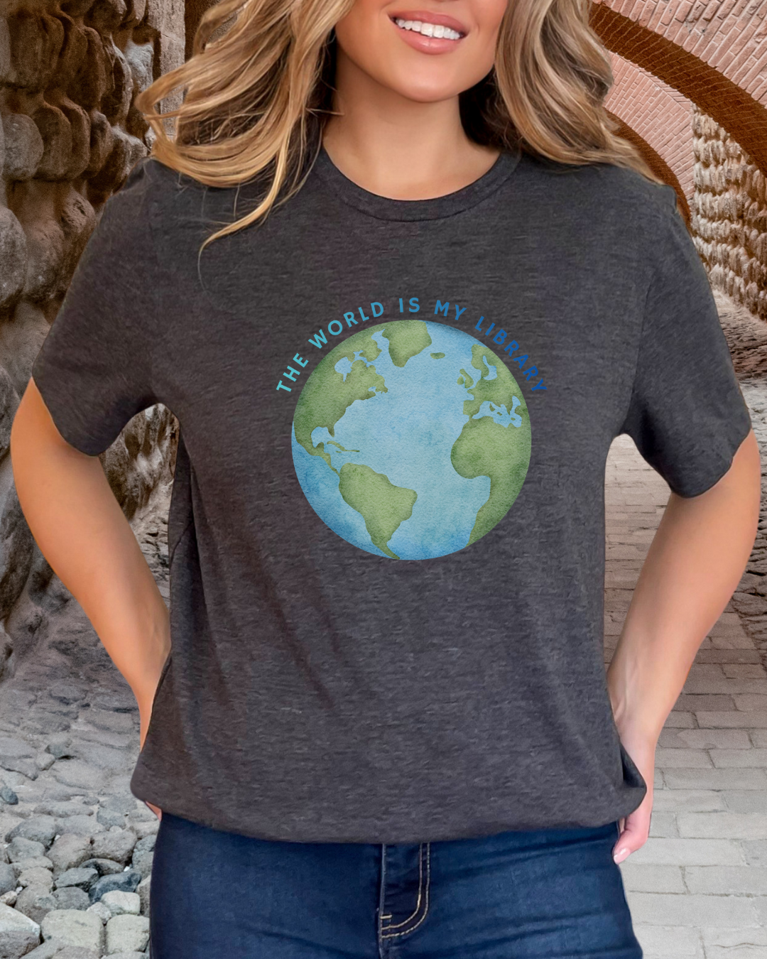 The World Is My Library T-Shirt — Earth Illustration Reading Travel Tee
